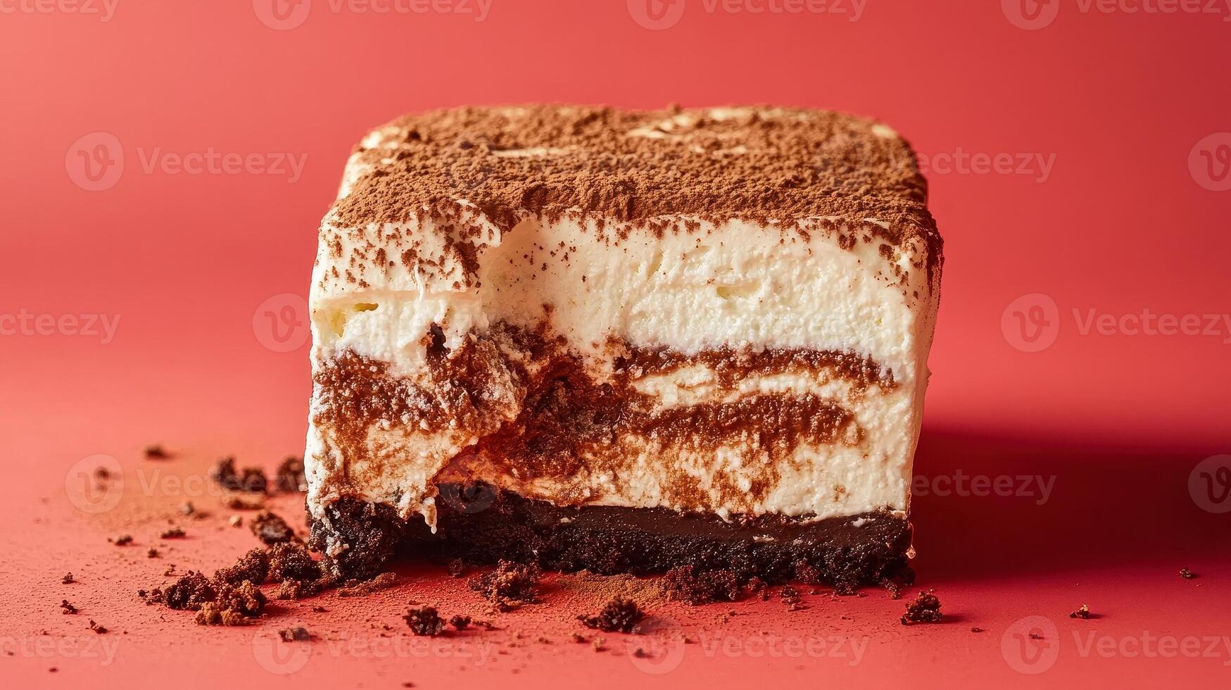 Decadent brownie dessert layered with rich cream and cocoa on a vibrant background photo