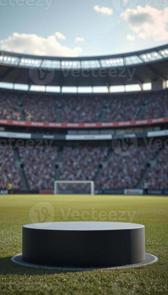 An empty podium on a soccer field photo