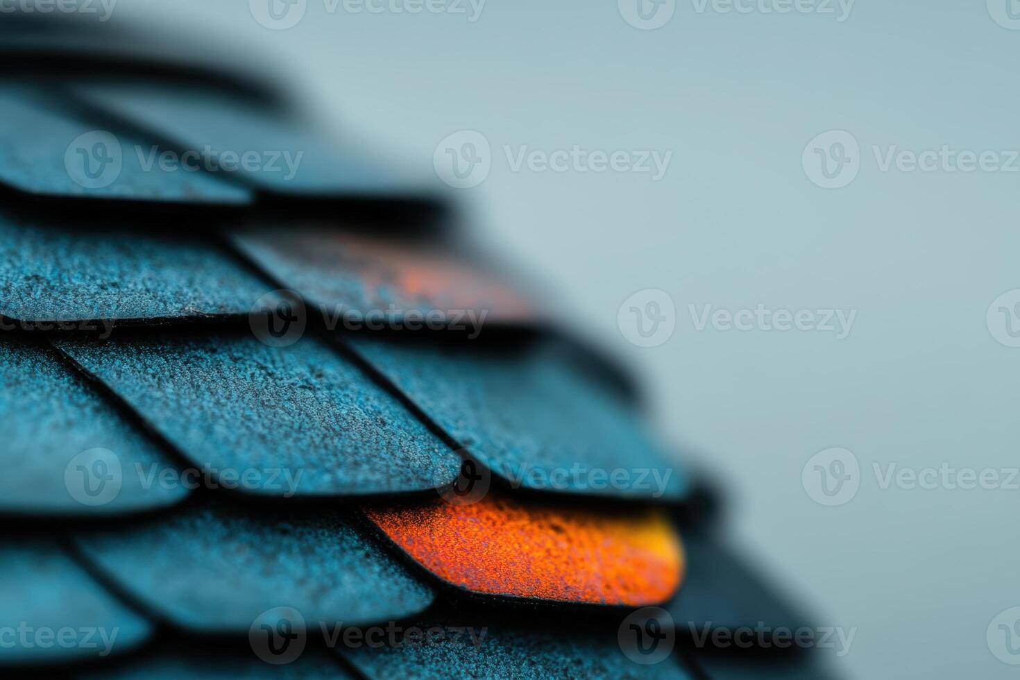 Colorful shingles create a unique texture on a rooftop during an overcast day photo