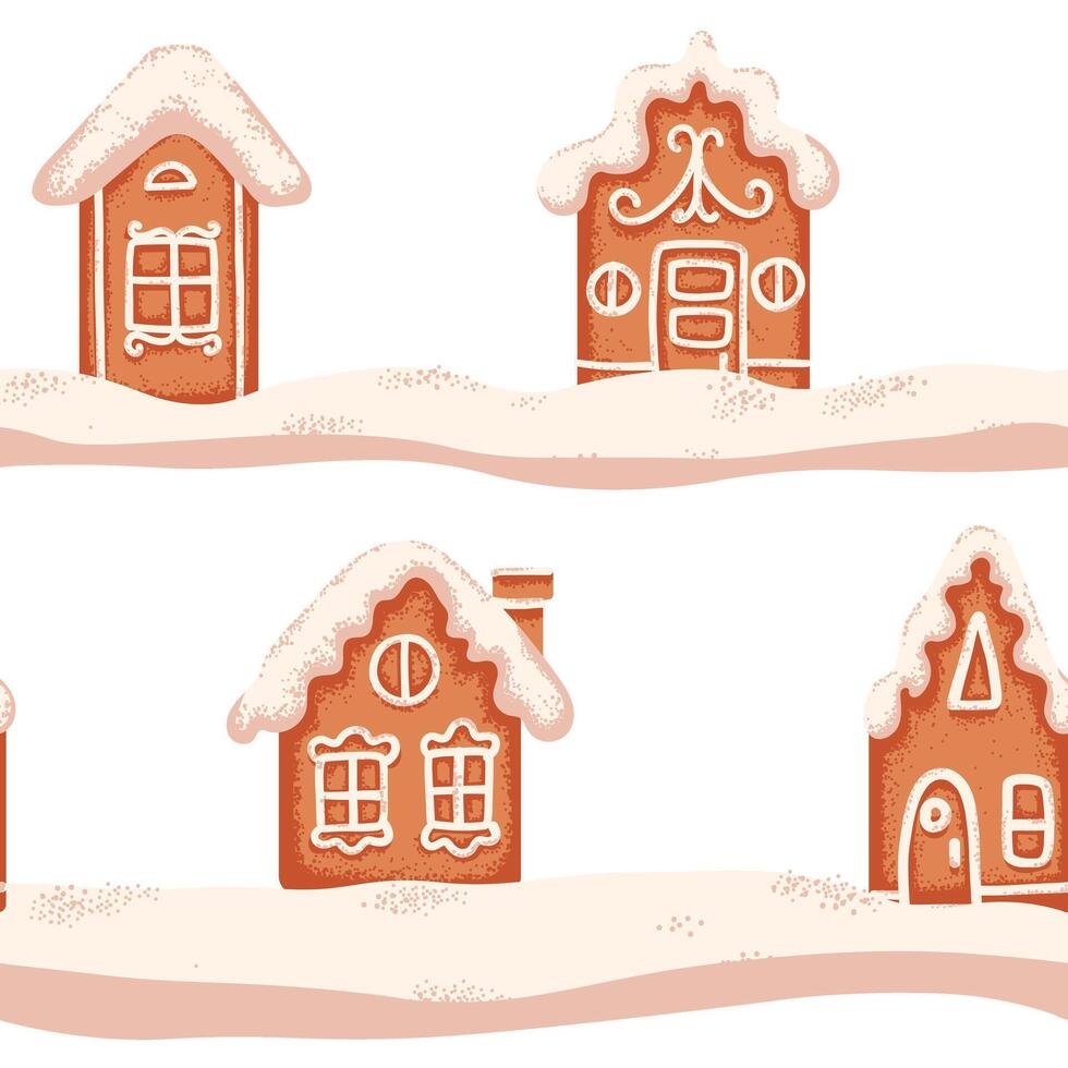 Seamless pattern of Christmas gingerbread house cookie with white icing vector