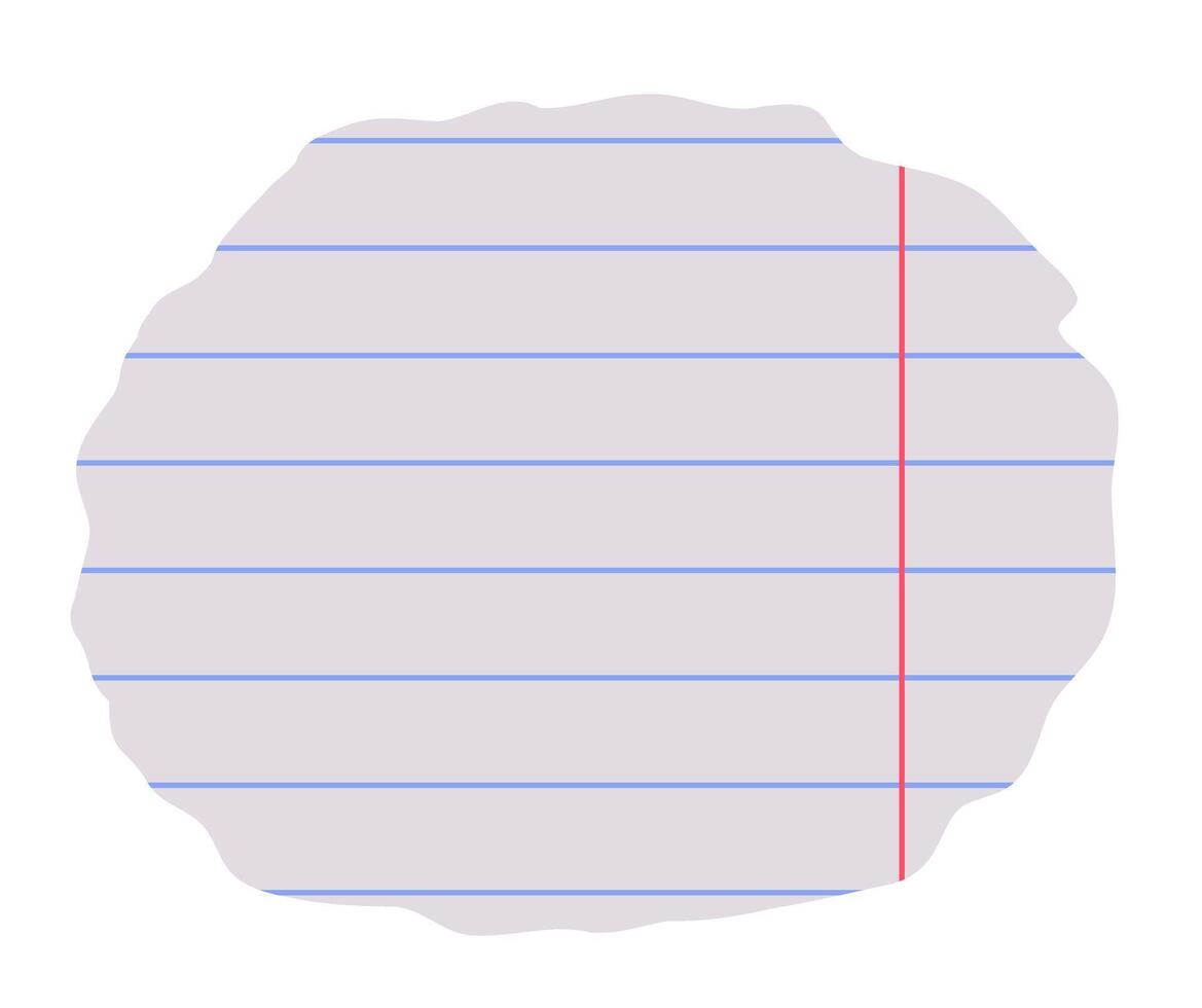 Torn paper from notebook with lines in shape of circle. Memo sticker vector