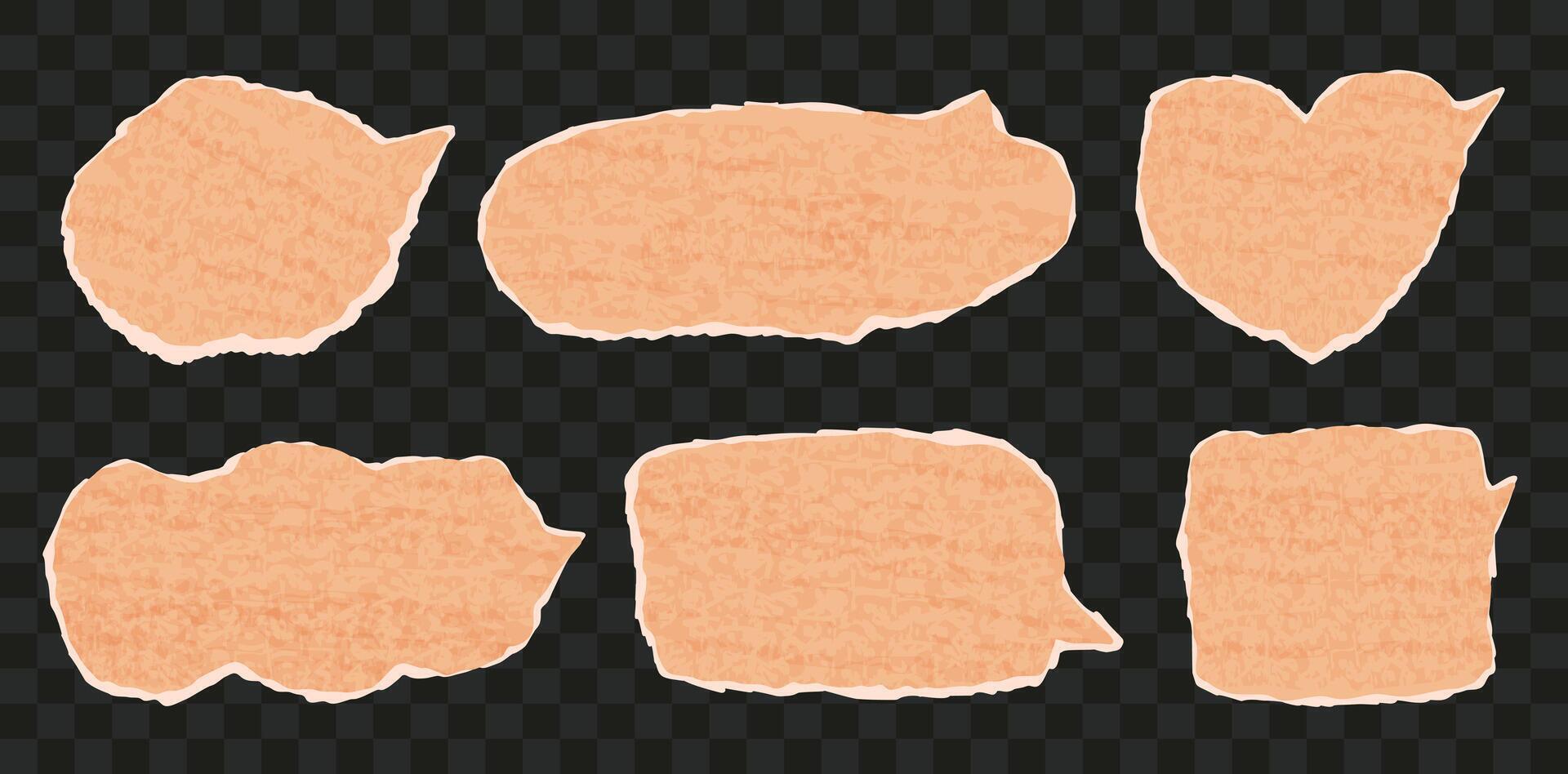 Set of speech bubbles from old beige paper with grunge texrure vector