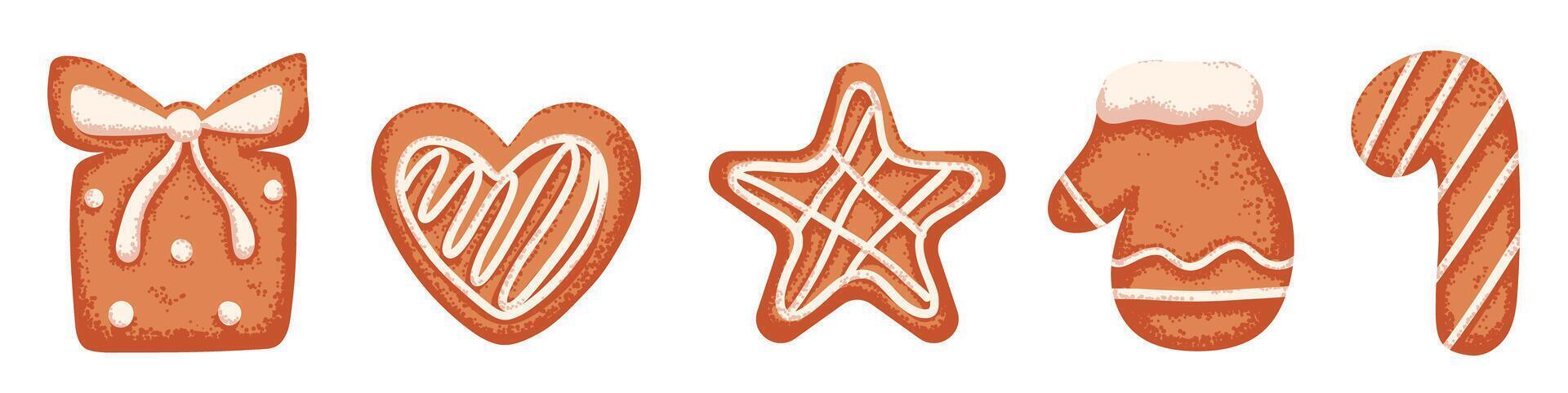 Set of Christmas gingerbread cookie in shape of star, heart and candy vector