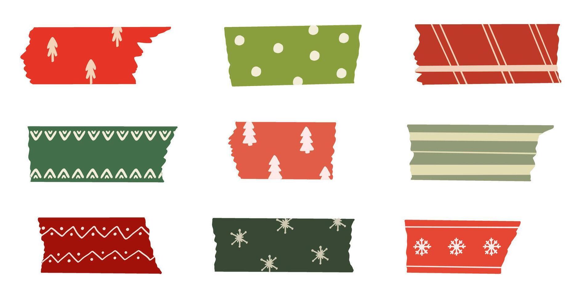 Set of washi tapes scotch with Christmas pattern vector