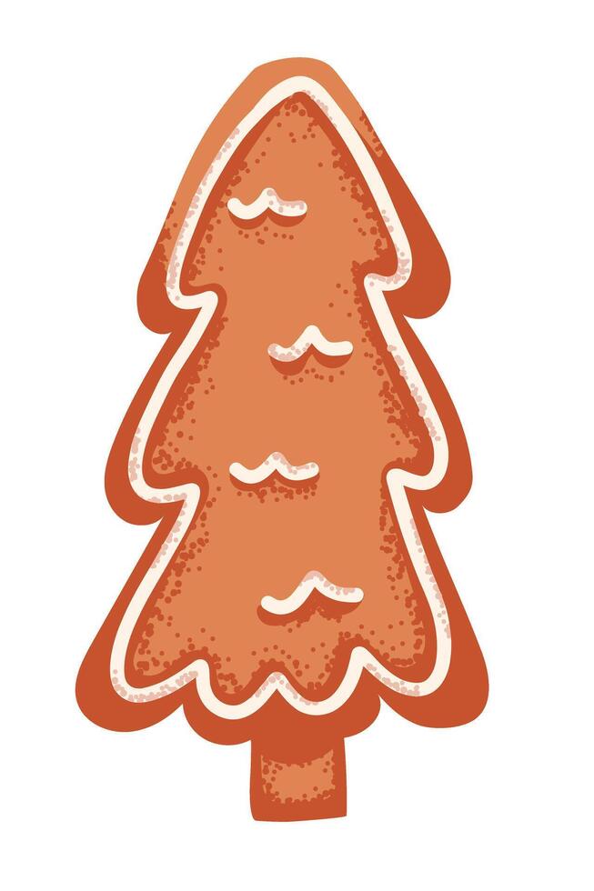Gingerbread cookie in shape of Christmas tree decorated with white icing vector