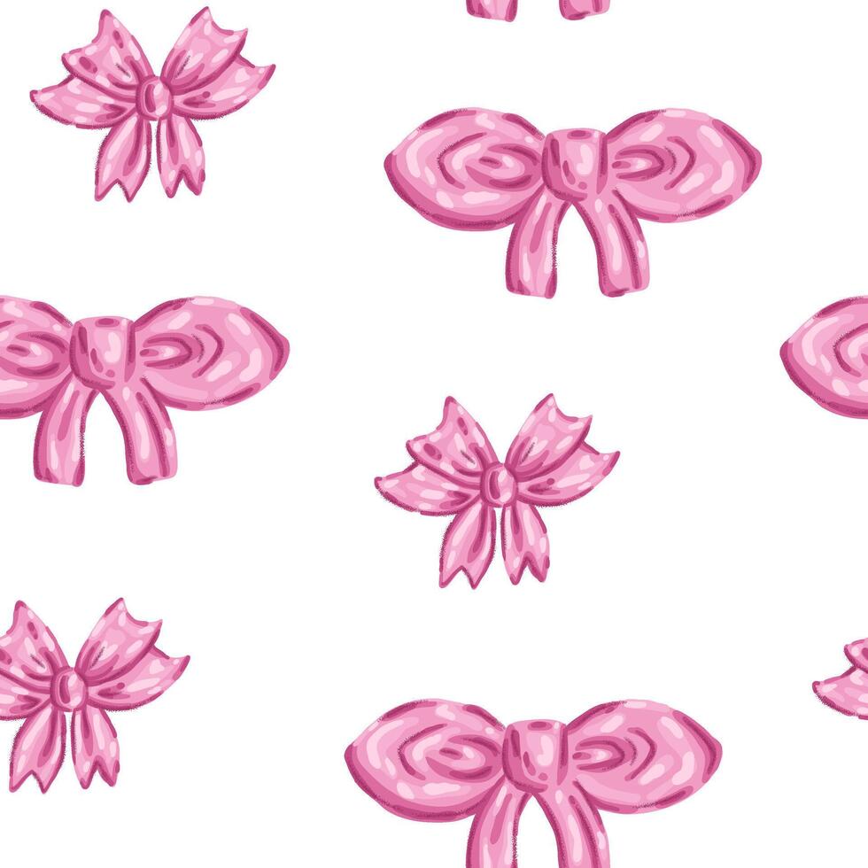Coquette seamless pattern of pink watercolor bow and ribbon vector