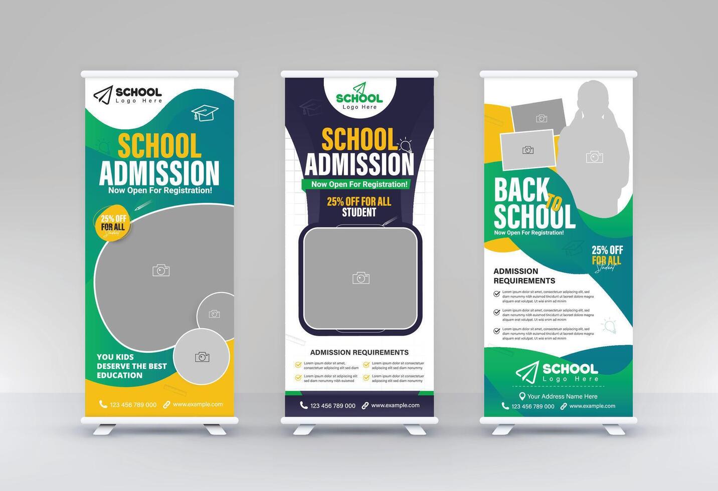 School Roll Up Banner education x banner standee design template vector
