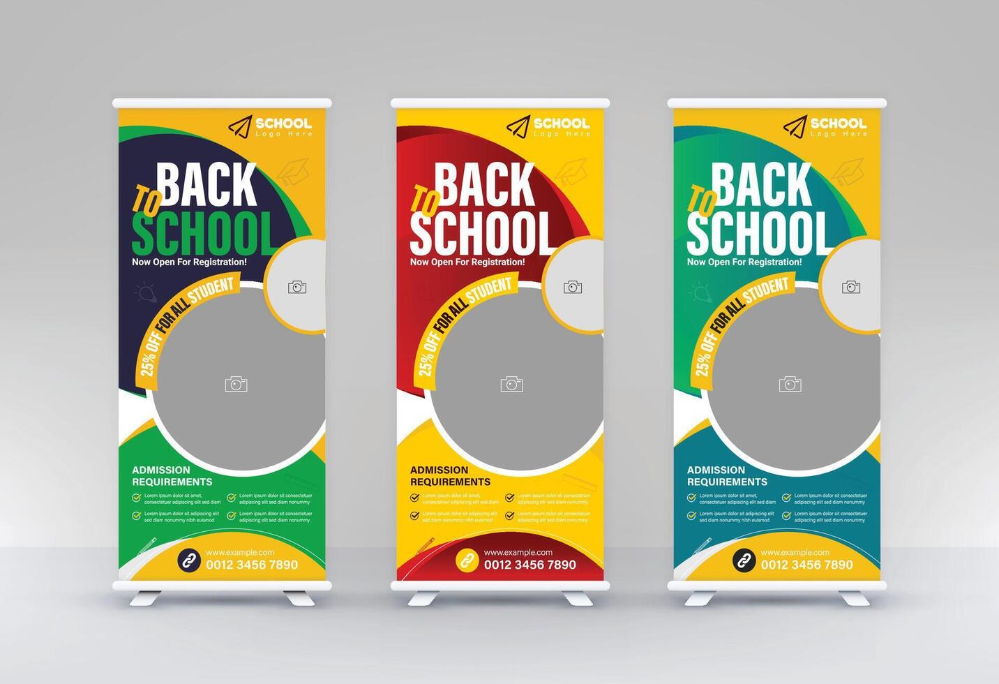 Back to School Admission Roll Up Education X Standee Design Template Eye Catching Vertical Banner vector