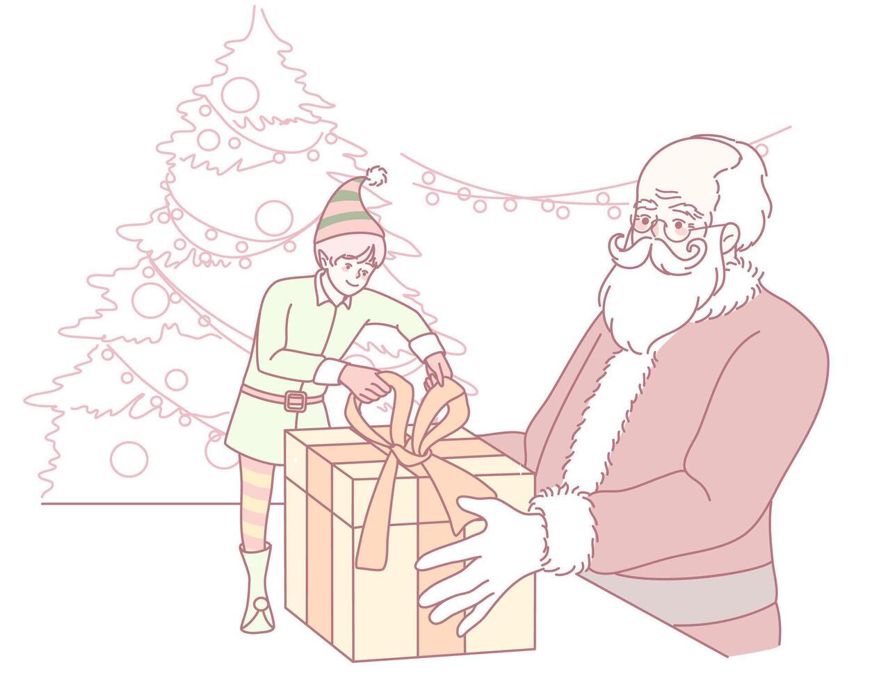 Santa and the Elf Busy Preparing Exciting Christmas Gifts for Everyone to Enjoy Together vector