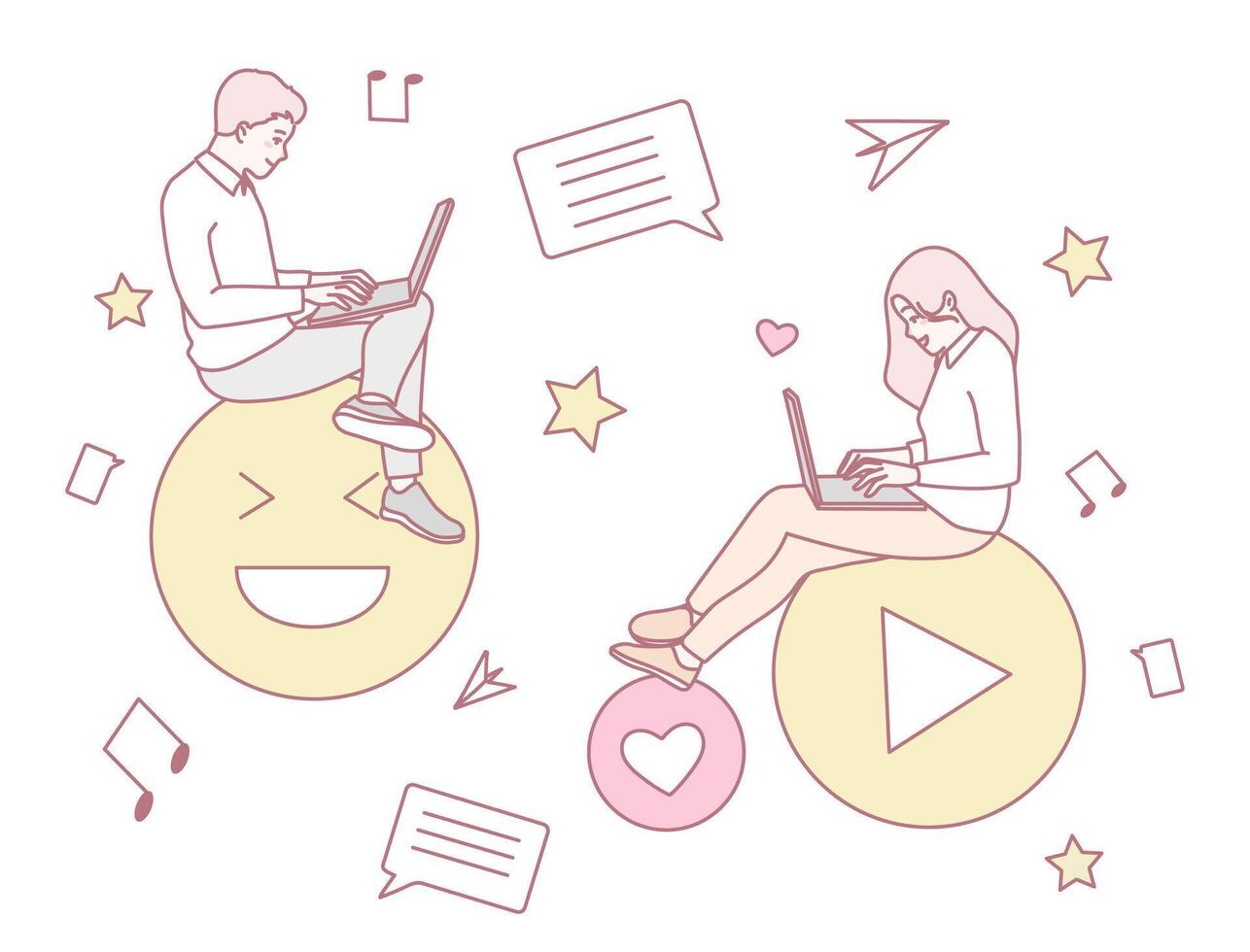 Exploring Creative Digital Communication with Vibrant Emojis and Engaging Media Icons vector