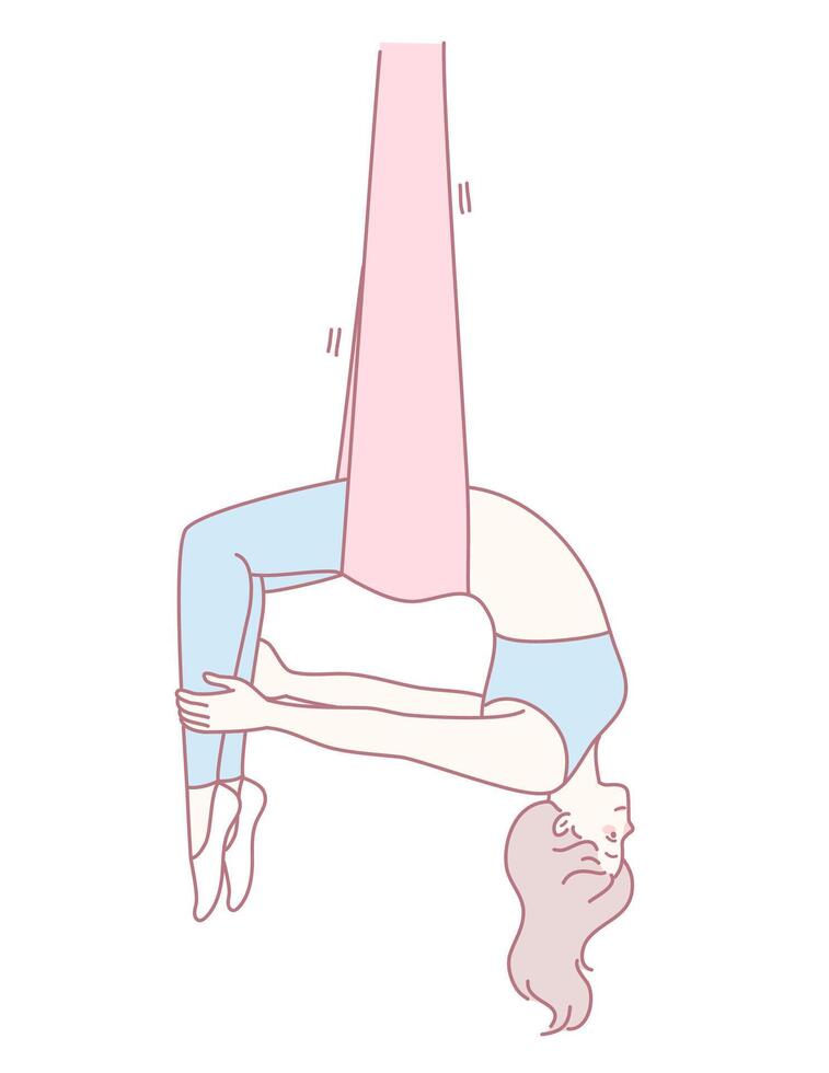 Aerial Yoga Pose Featuring a Fabric Hammock for Your Practice and Serenity Experience vector