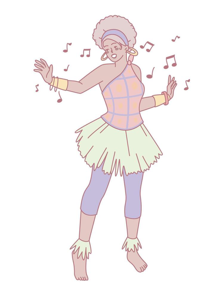 A Joyful Dancer in a Colorful Retro Outfit, Surrounded by Music Notes and Energy vector