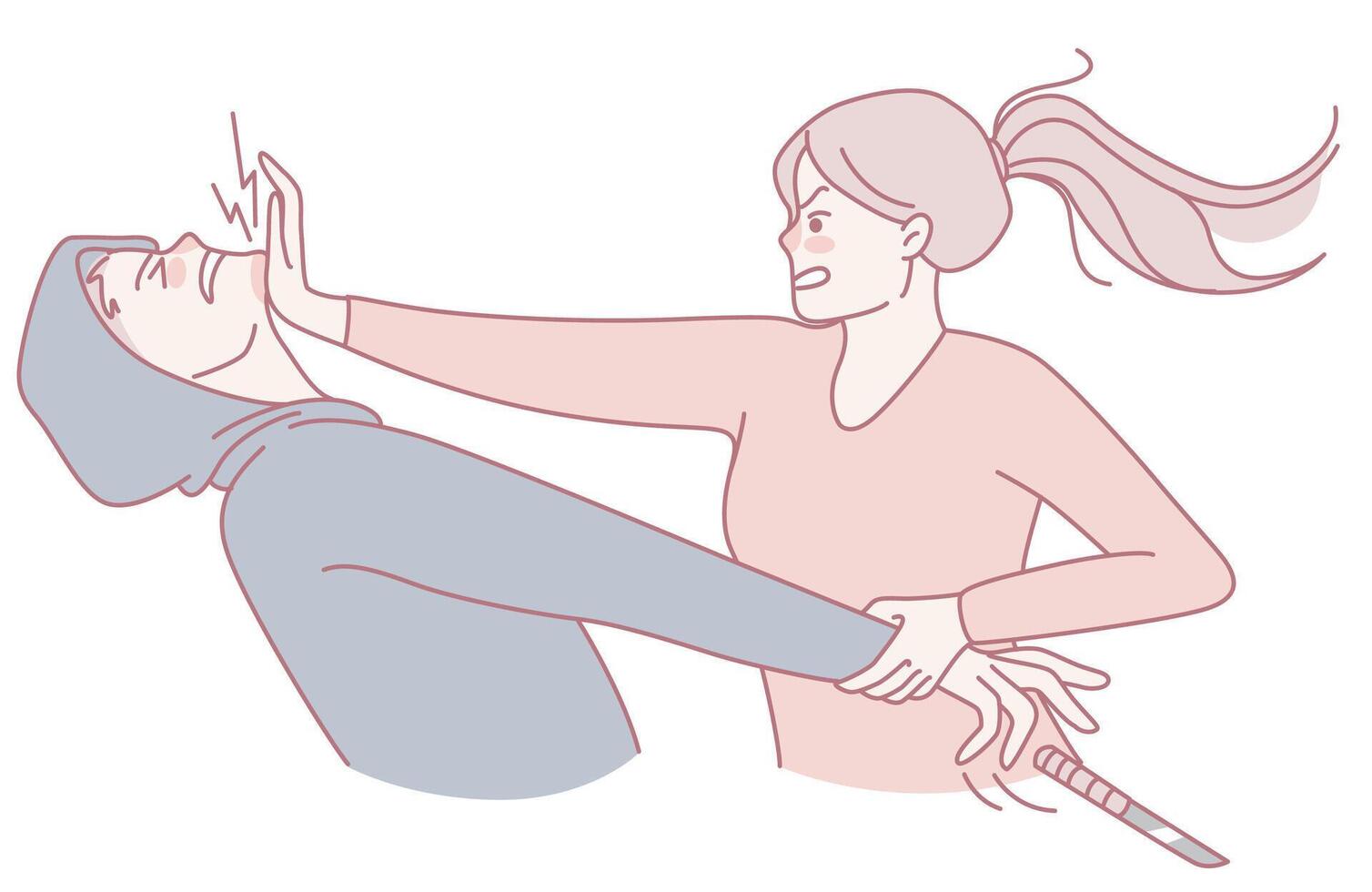 SelfDefense Scene Fearlessly Overcoming an Assailant with Unyielding Courage and Strength vector
