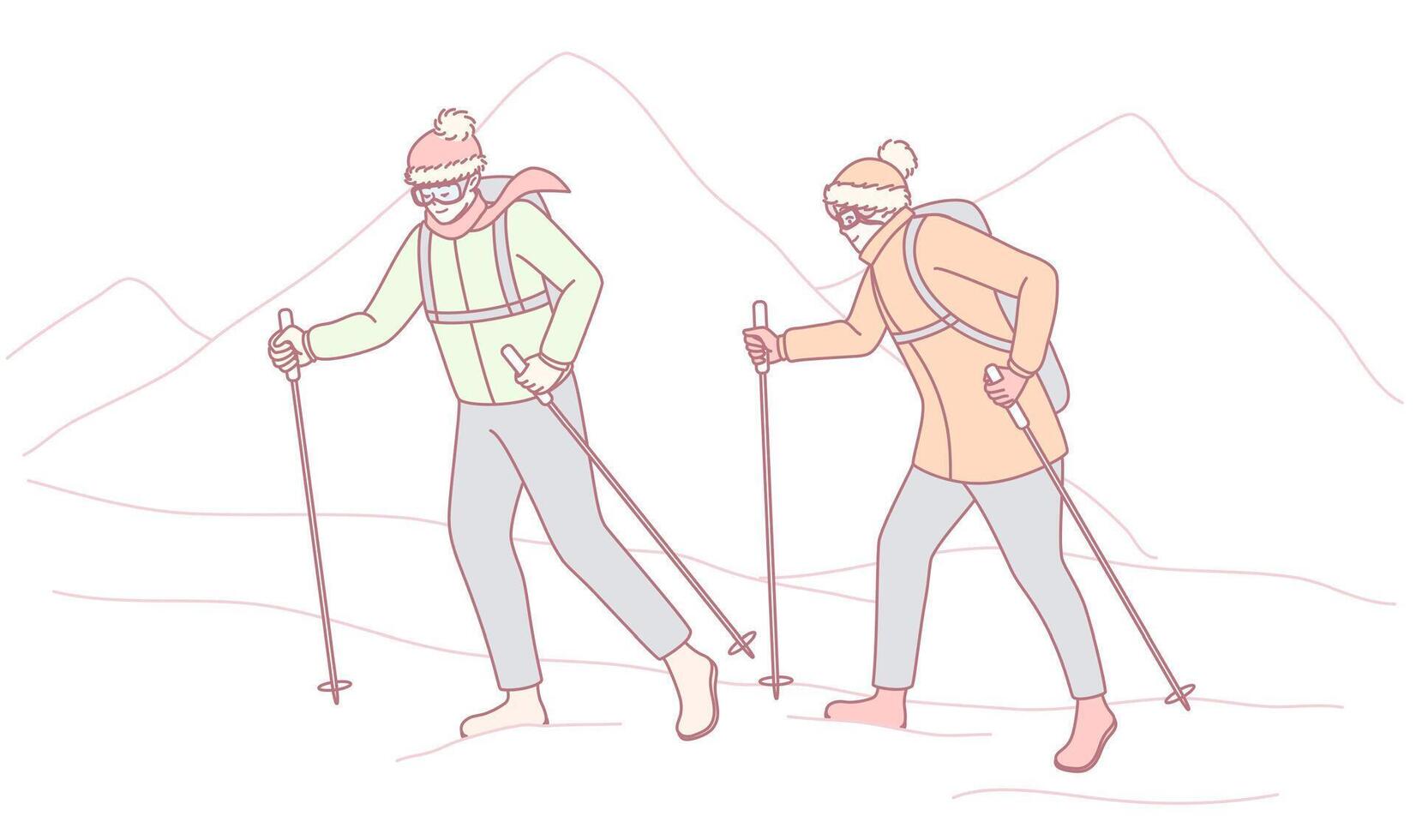 Embark on a thrilling Winter Hiking Adventure amid the stunning Mountains this season vector