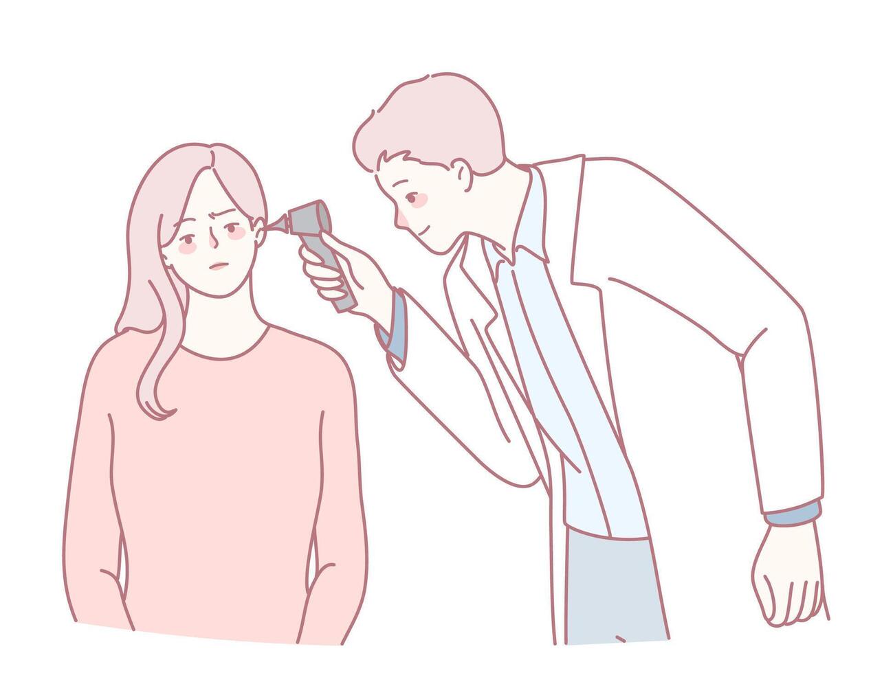 Doctor Utilizing an Otoscope to Thoroughly Examine the Patients Ear During an Appointment vector