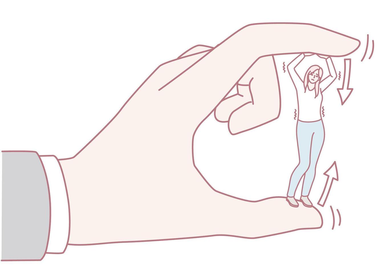 The Concept of Control A Hand Manipulating a Tiny Person Illustrates Authority and Power Dynamics vector