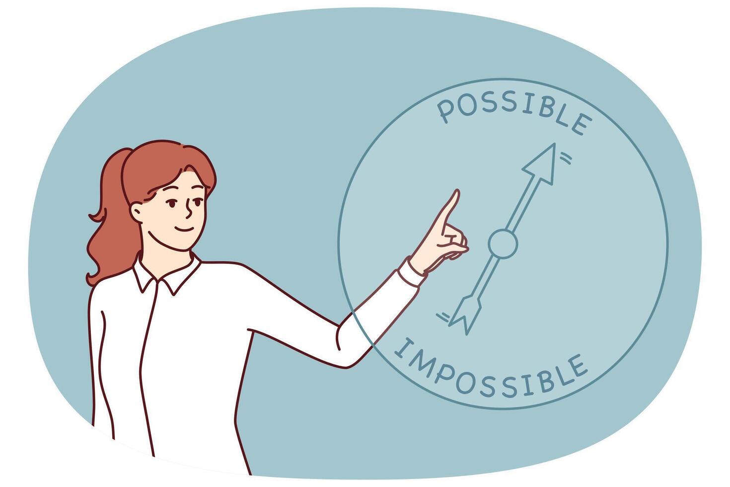 Businesswoman chooses between possible and impossible when deciding on business development. vector