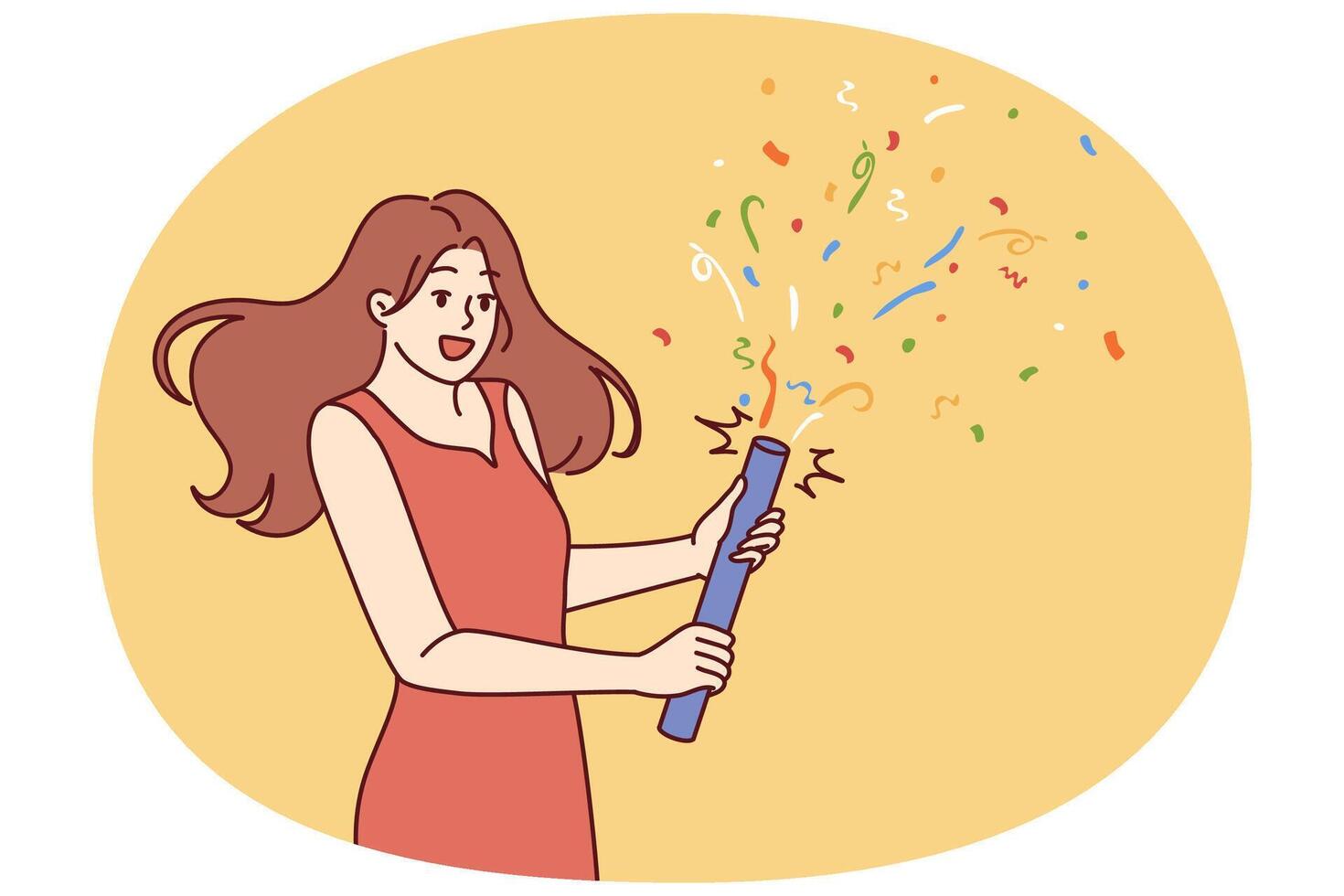 Woman launches firecracker with confetti during birthday or university graduation party vector