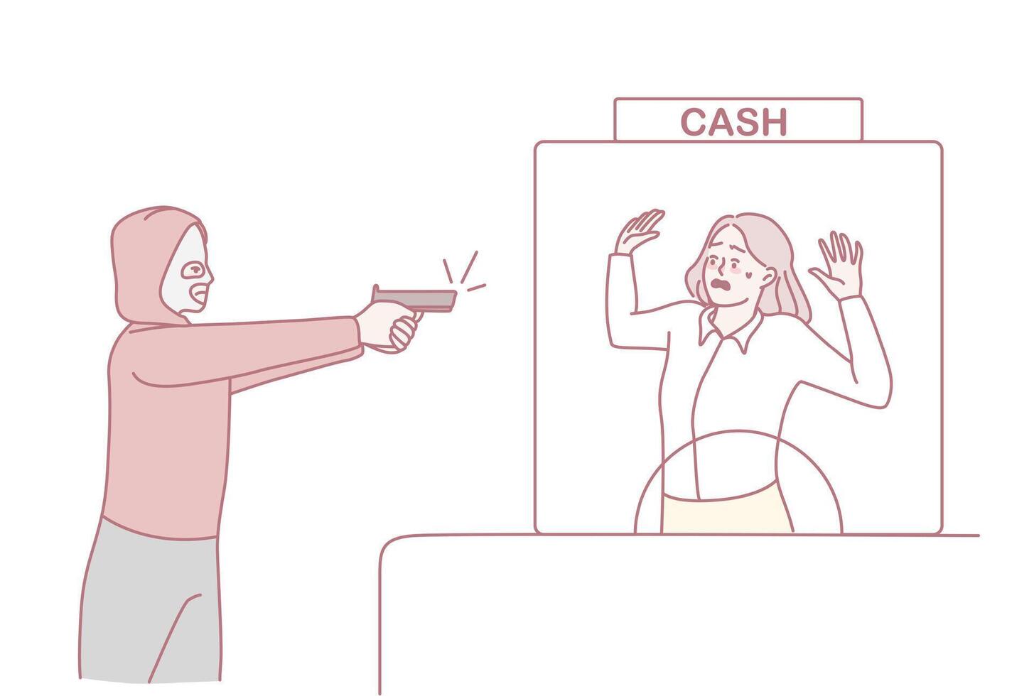 A Dramatic Cash Robbery Scene Captured Beautifully in a Minimalist and Artistic Style vector