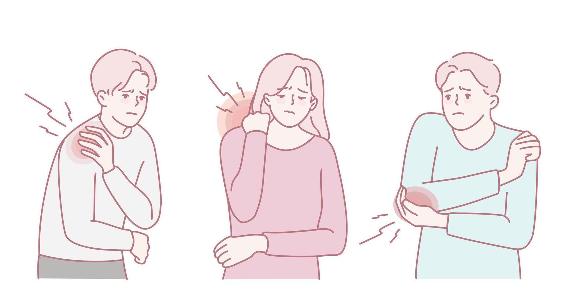 Illustration showcasing the various symptoms associated with shoulder and arm pain in individuals vector