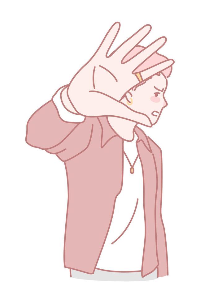 An Illustration Depicting a Person Who is Refusing or Pushing Away in a Simple Art Style vector