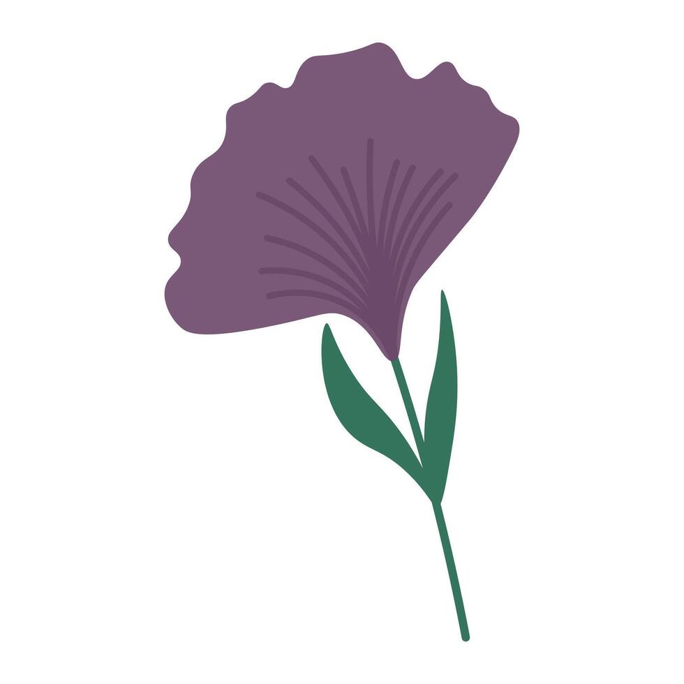 Minimalistic purple flower with green leaves vector