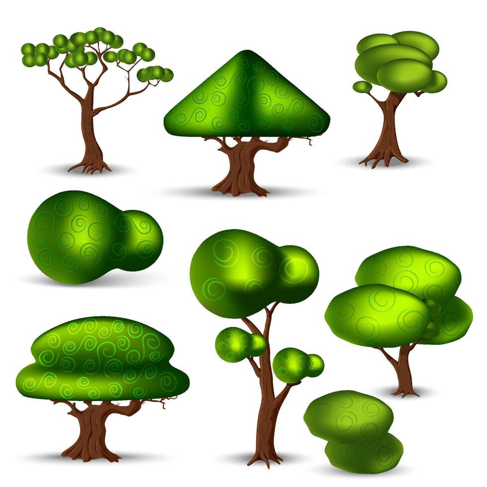 trees with bush, hedges for ui game vector