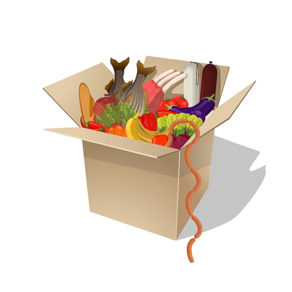Food in box flat cartoon ill vector