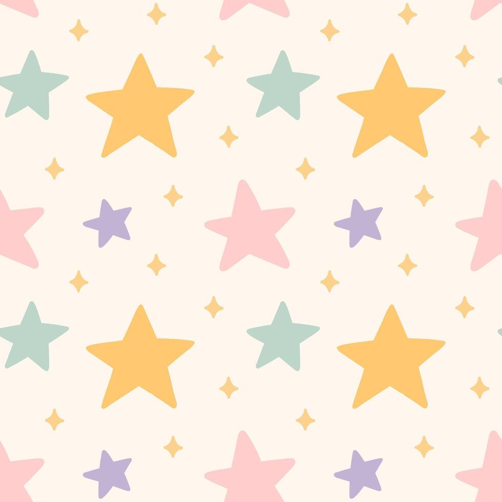 Cute simple seamless pattern with stars in pastel colors. hand-drawn flat illustration. Perfect for print, wrapping paper, wallpaper, fabric, textile. Childish design. vector