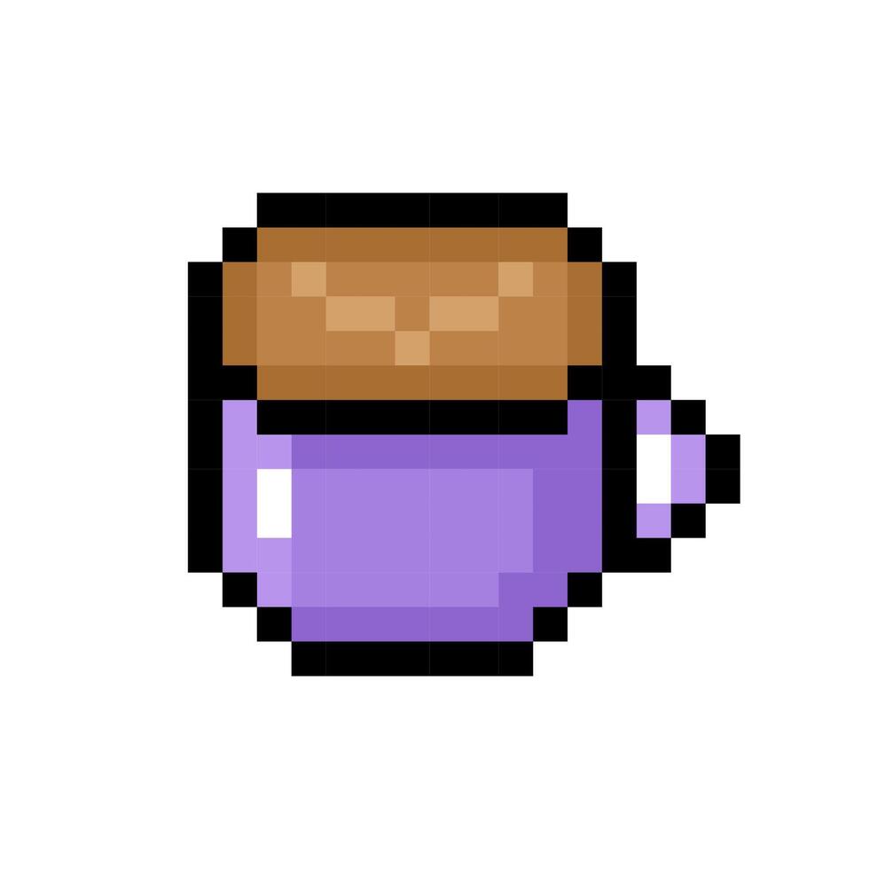 Cute pixel coffee cup icon isolated on a white background. illustration in 8-bit retro style. Perfect for stickers, logo, various designs. vector