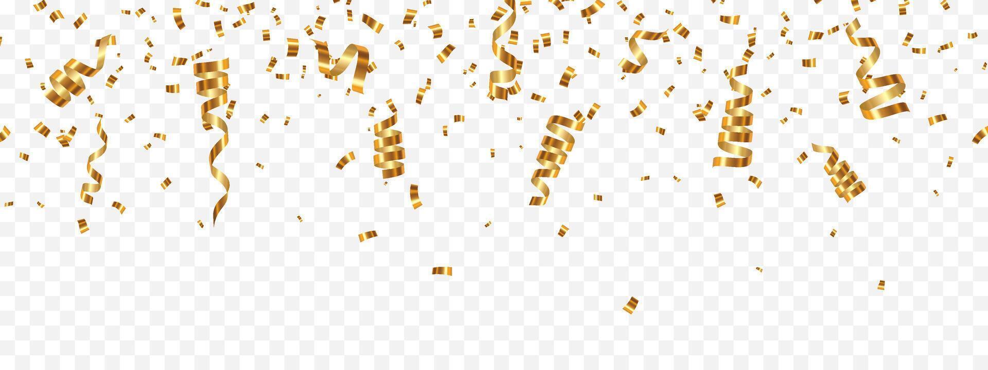 Gold confetti. Celebration carnival falling shiny glitter confetti in gold color. Luxury greeting card. vector