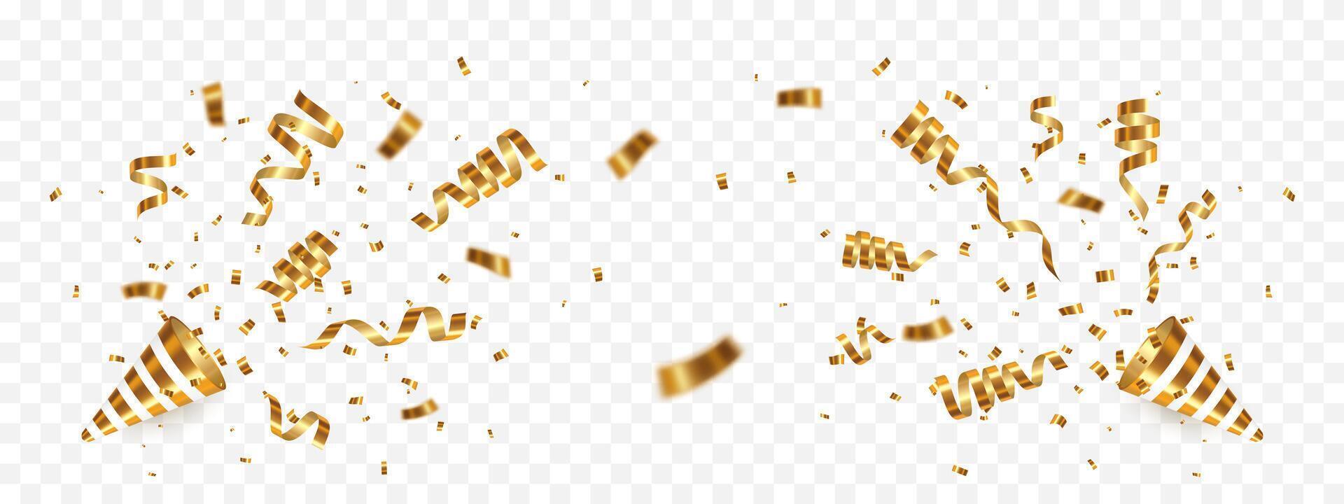 gold confetti ribbon. Celebration carnival shiny glitter, luxury greeting card. illustration vector