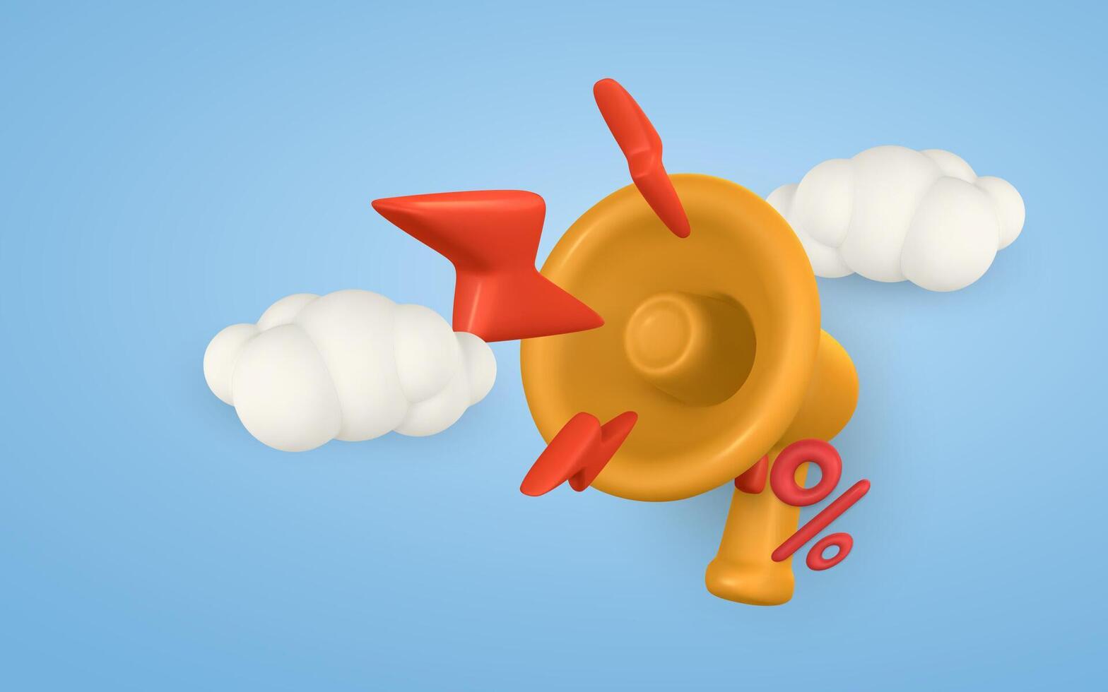 3d cartoon megaphone with cloud and lightning. Speaking trumpet. illustration vector