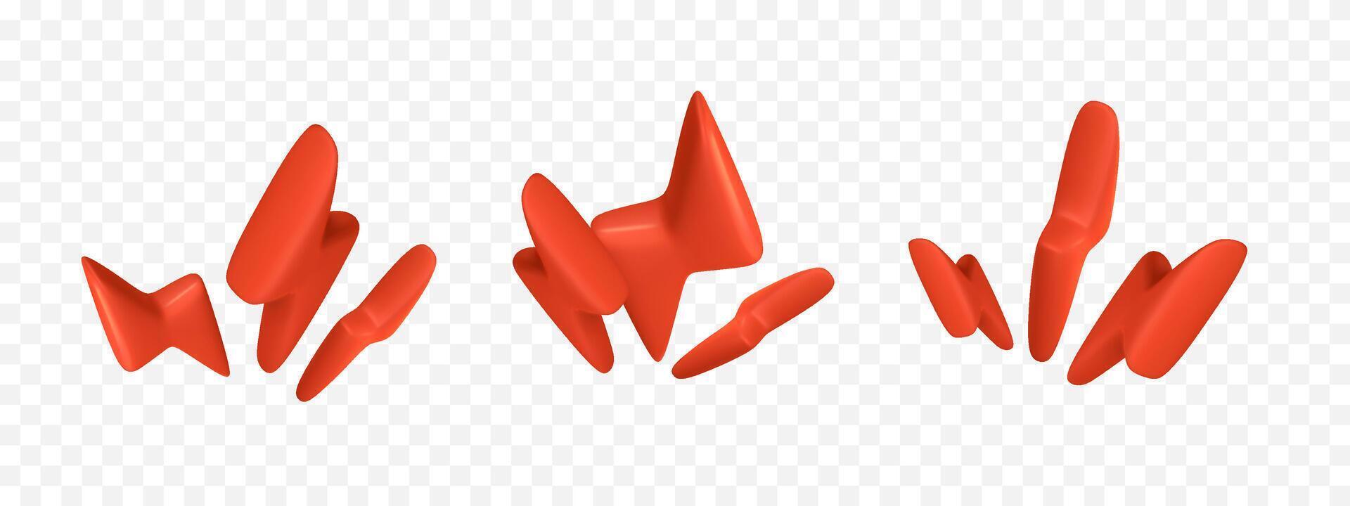 3d set of lightning. danger symbol in plastic cartoon style. illustration vector