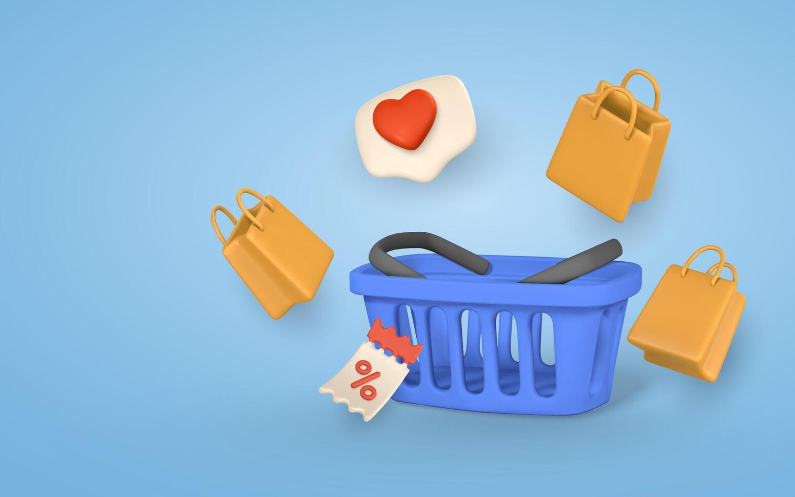 Online shopping banner. Shopping bascet, gift bags and heart sign on notification speech bubble. illustration vector
