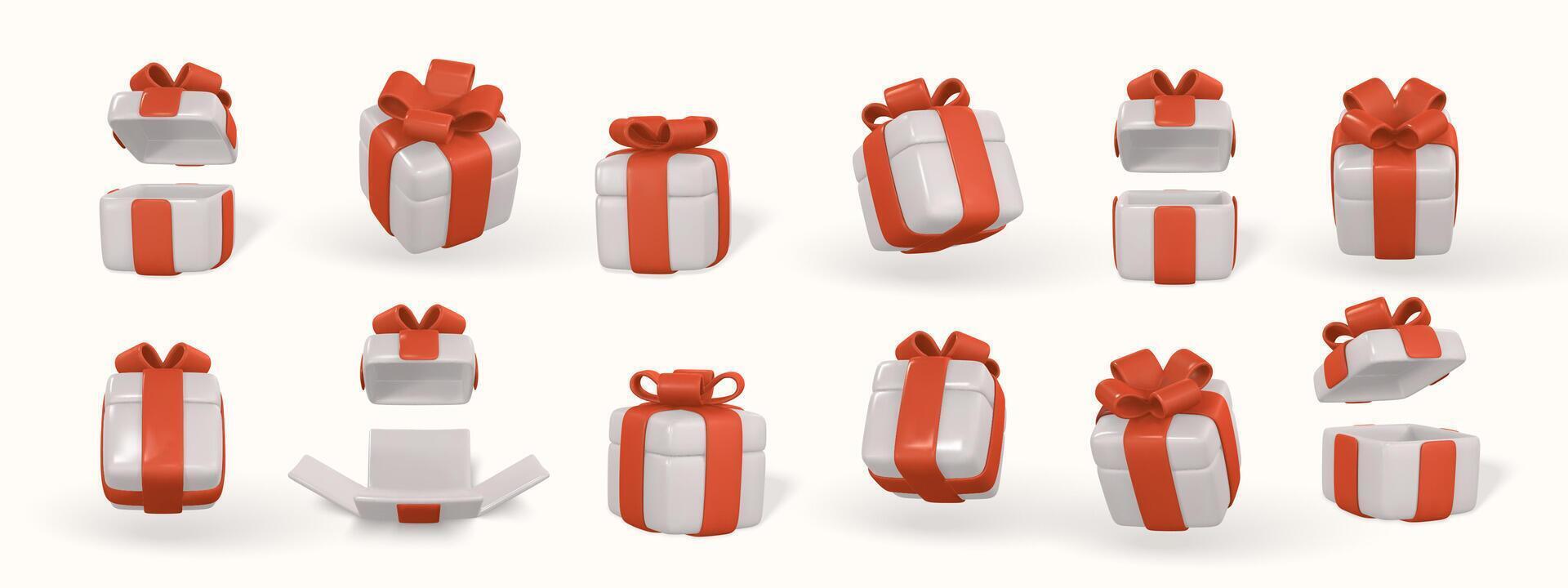 3d gift box with red bow. Plastic box with shadow isolated on light background. illustration vector