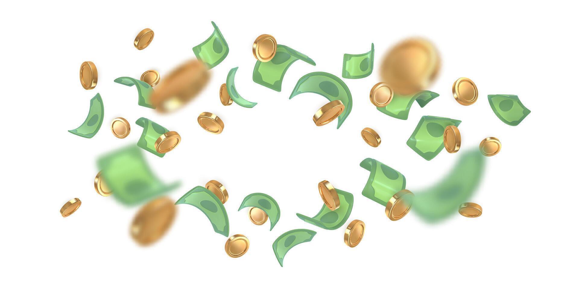 dollar notes gold coins falling. Financial success concept. illustration vector