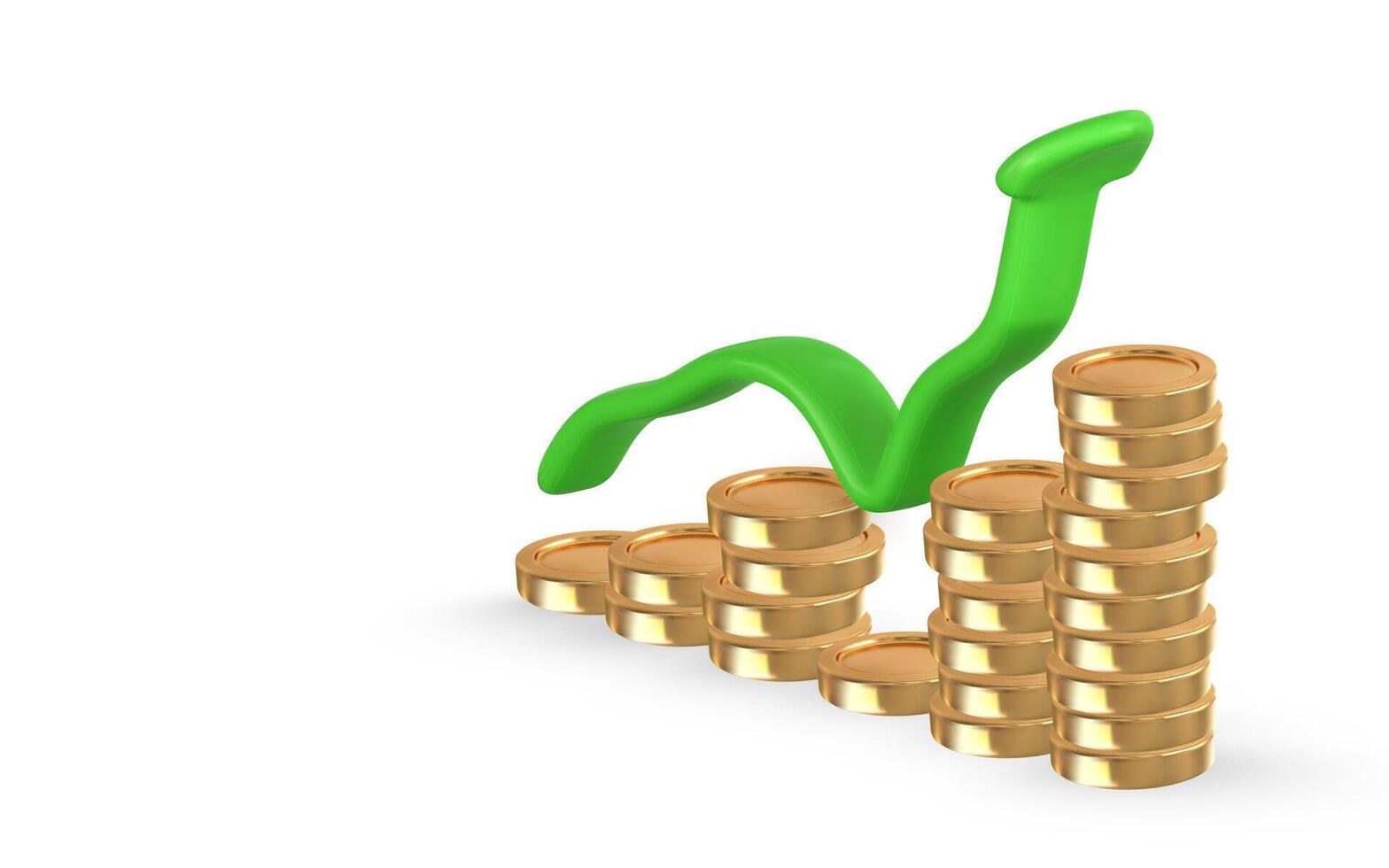 3d Stacks of gold coins with green up arrow. Business or startup success. illustration vector