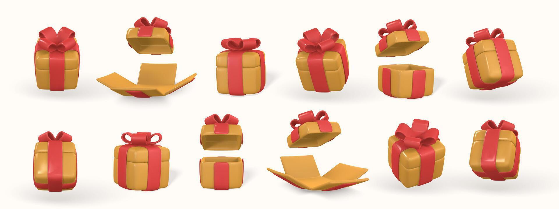3d gift box with red bow Plastic box with shadow isolated on light background. illustration vector