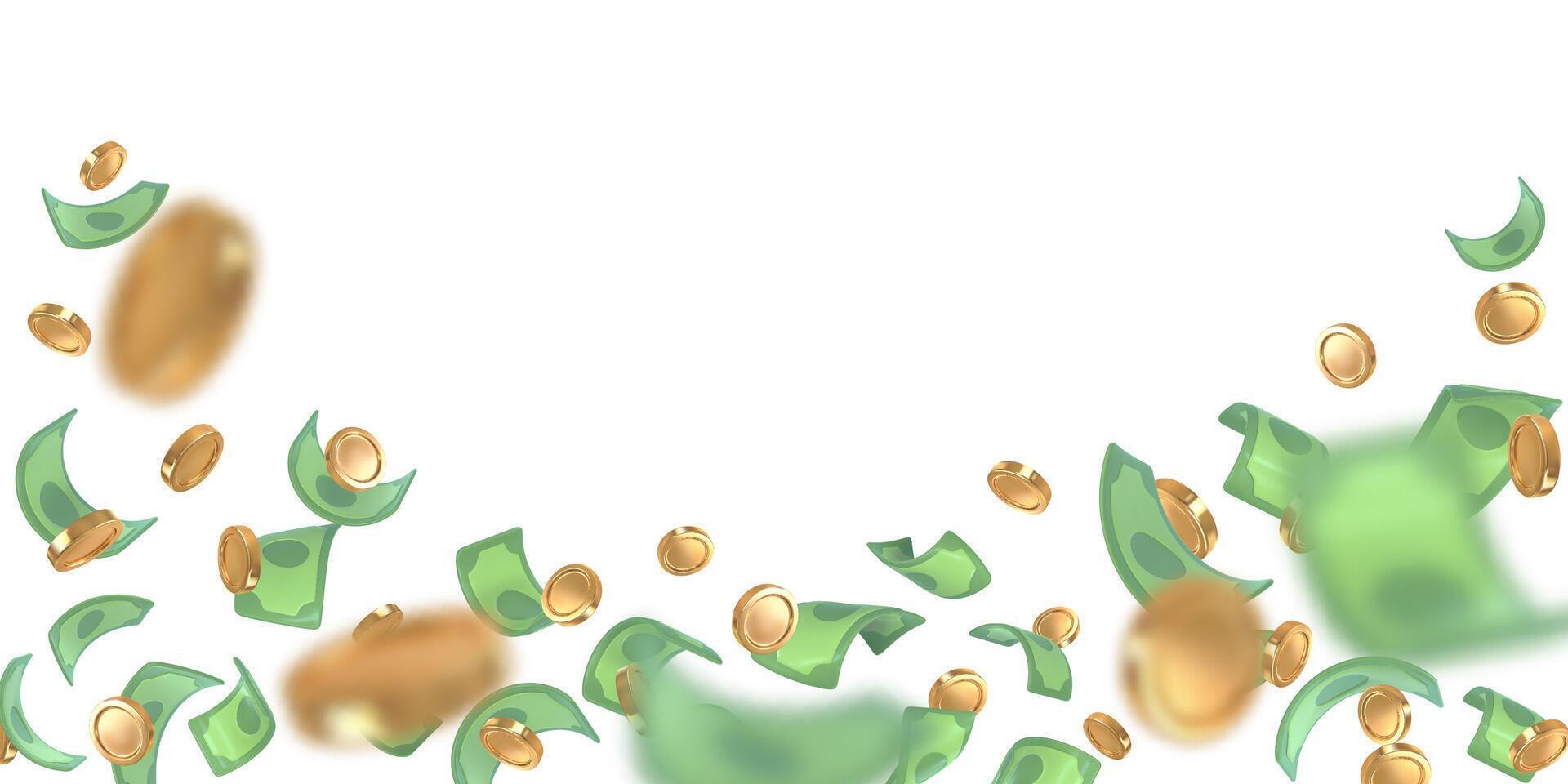 dollar notes and gold coins falling. Financial success concept. illustration vector