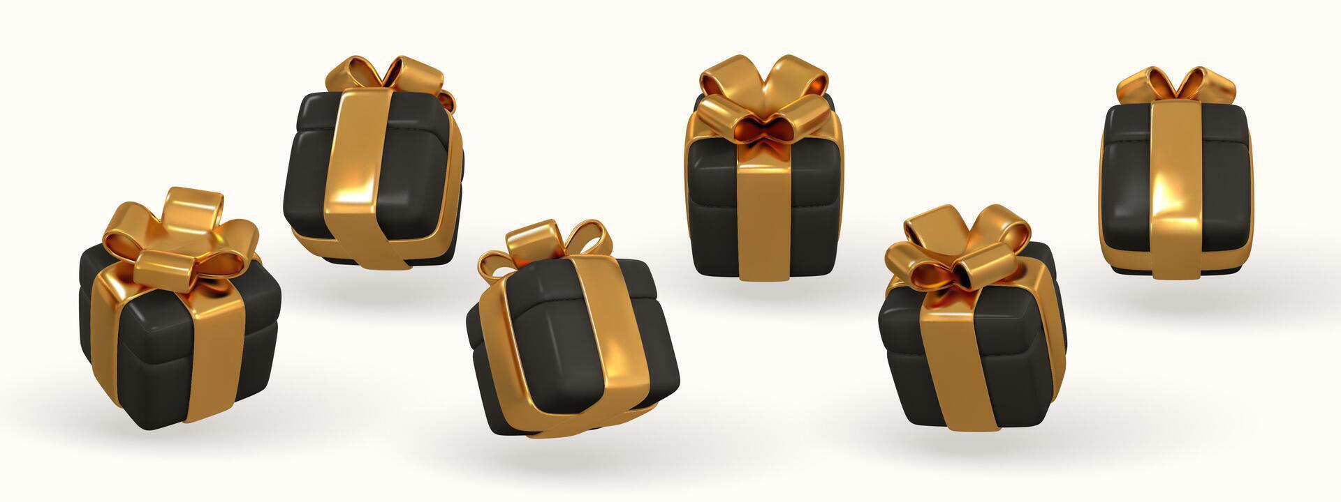 3d gift box with golden bow. Plastic box with shadow isolated on light background. illustration vector
