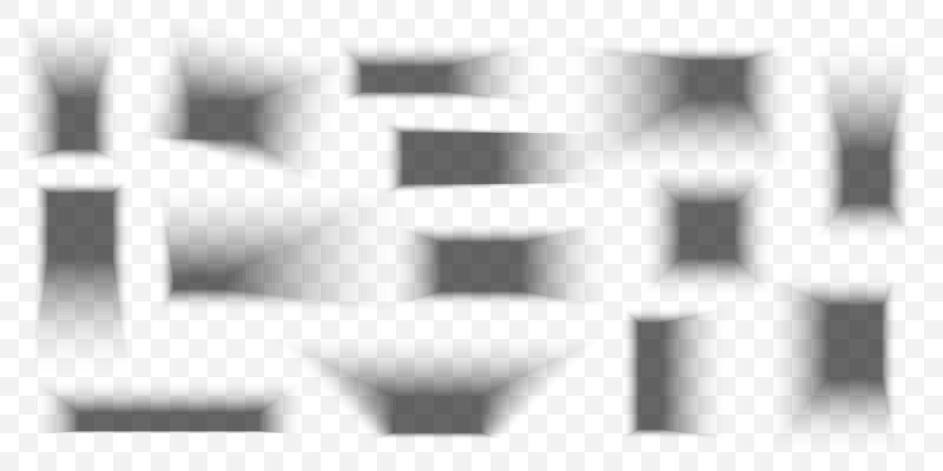 Realistic Soft Rectangle Shadows for Branding, Web Design, and Product Mockups, Isolated Transparent Overlay Set with Blurred Edges for Easy Use on Backgrounds. Illustration vector