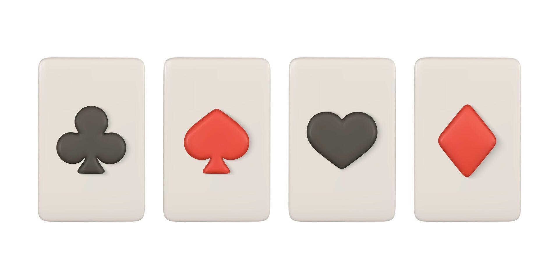3d playing cards Casino game. aces of different suits. illustration. vector