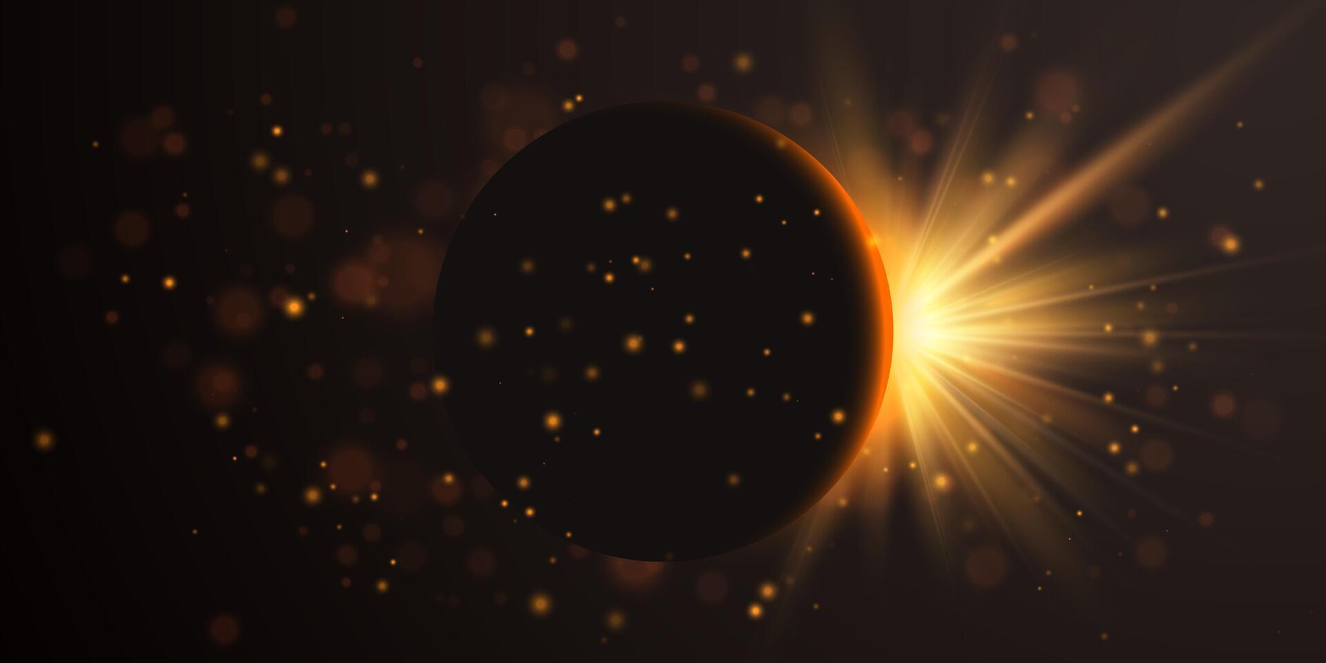 Solar eclipse planetary collision. Large flash or explosion. illustration vector