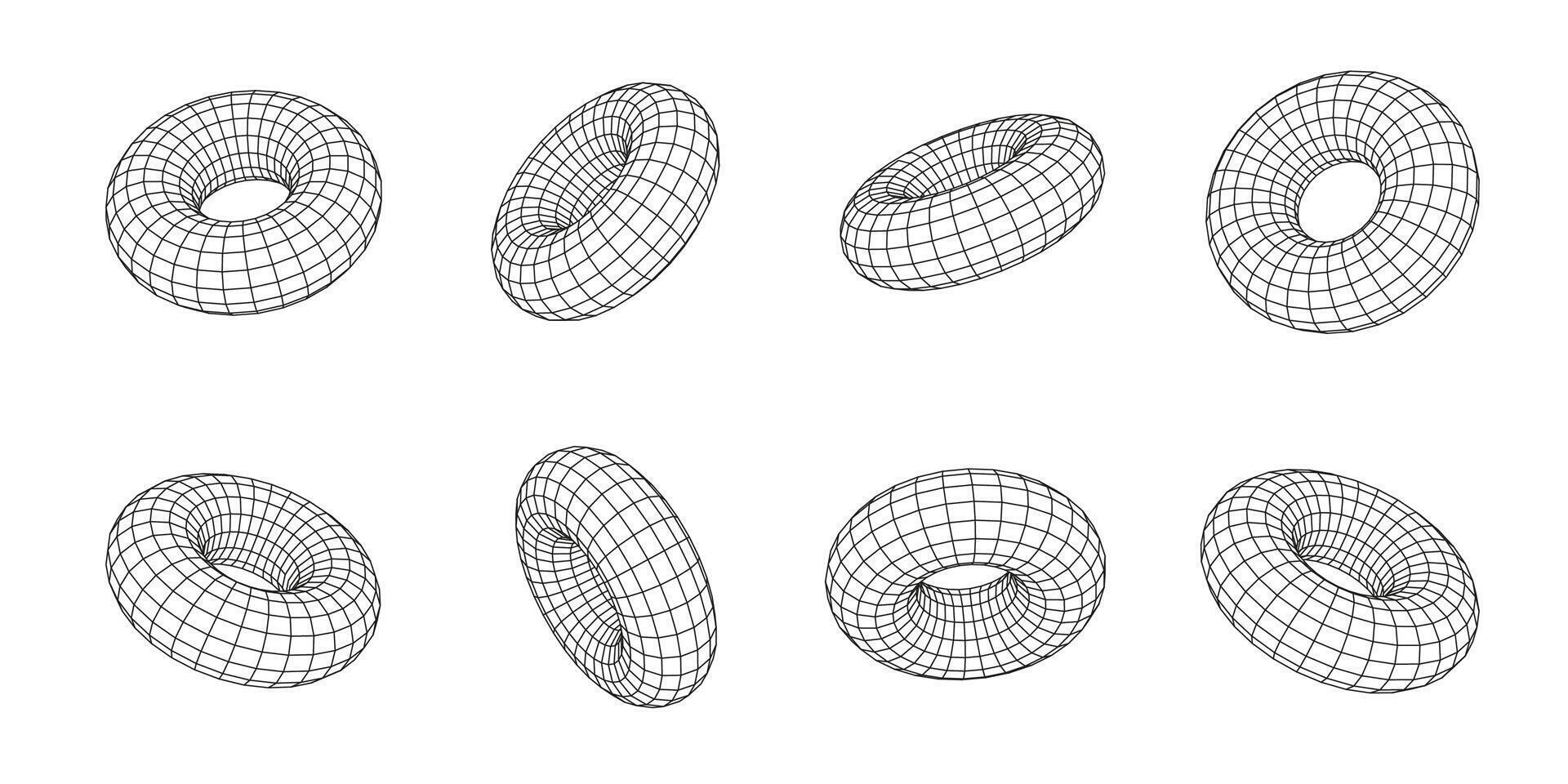 3d isometric outline torus icon set. Three-dimensional illustration vector