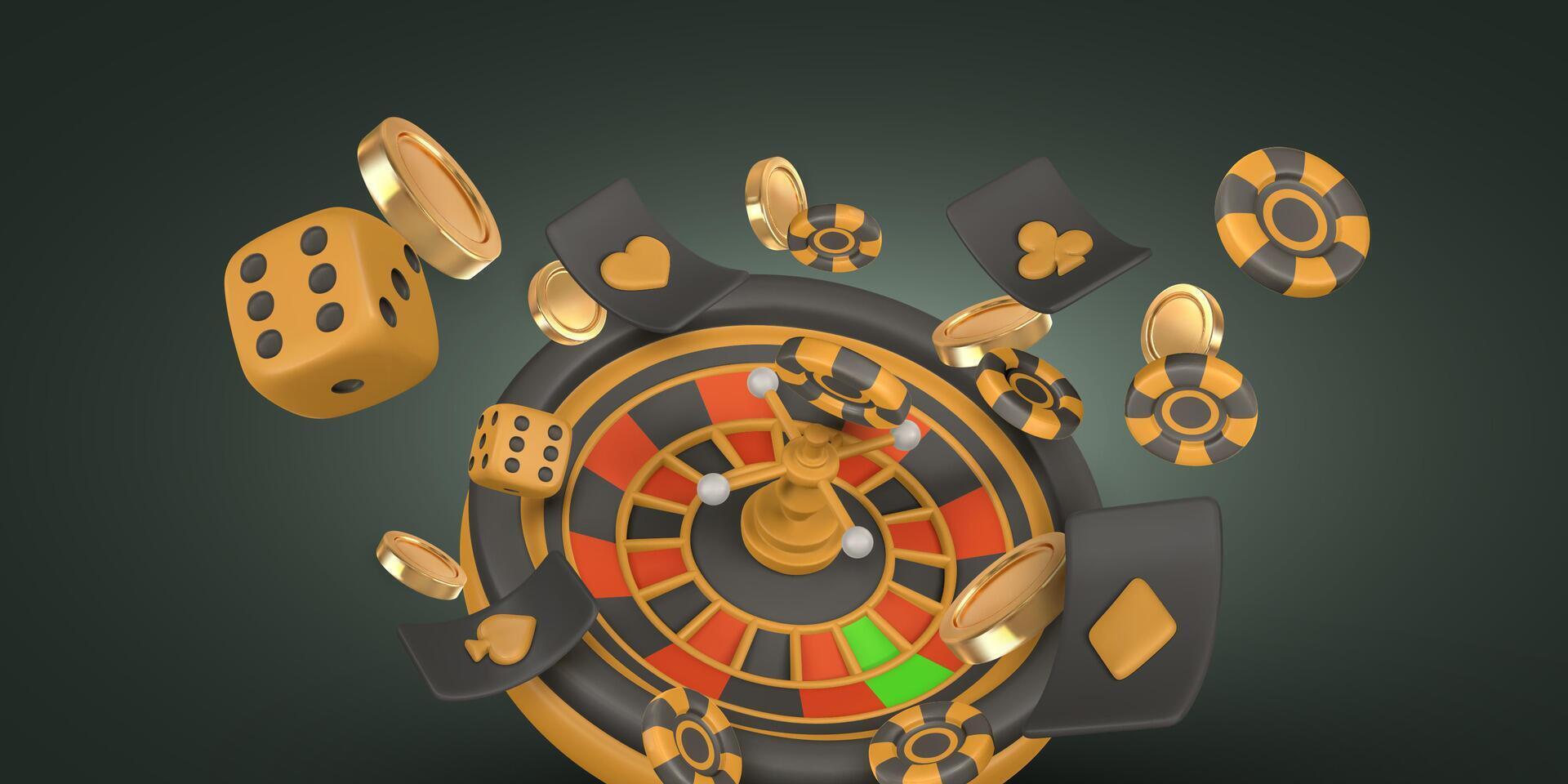 Roulette wheel, poker chips, vector