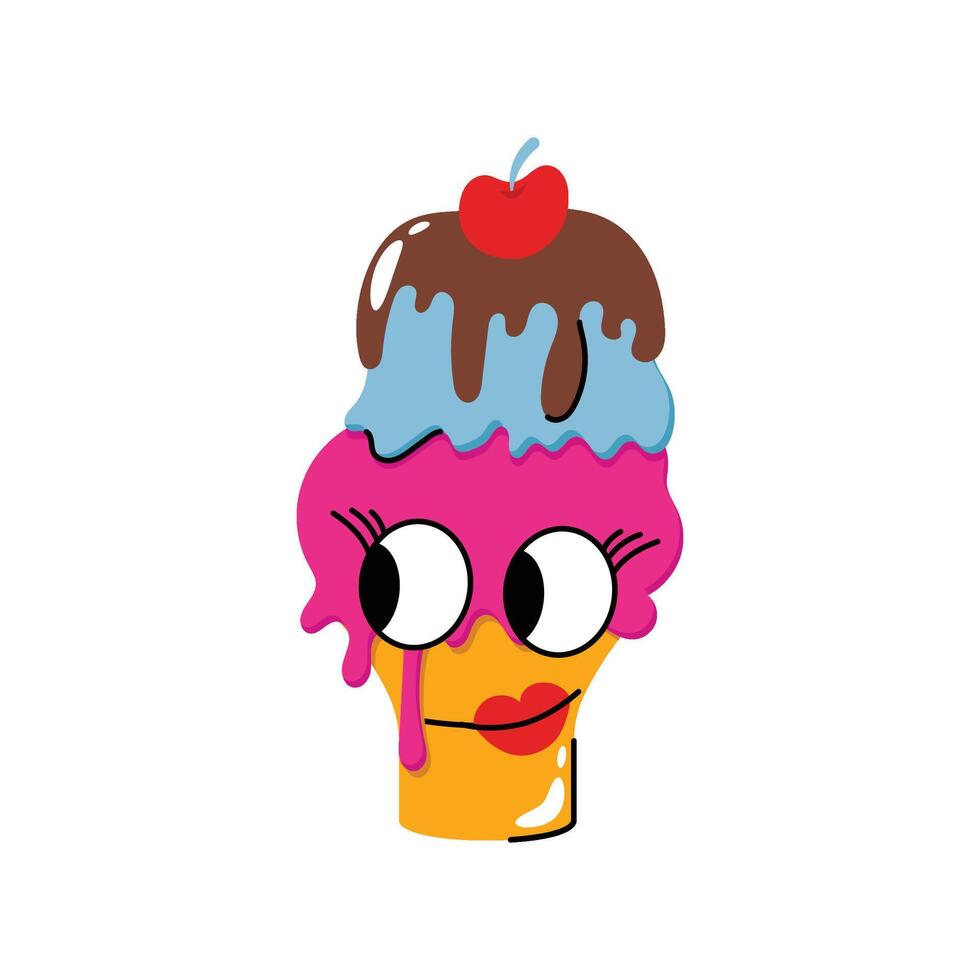 3 flavor Ice cream cone Concept Sticker. Eps 10 file vector