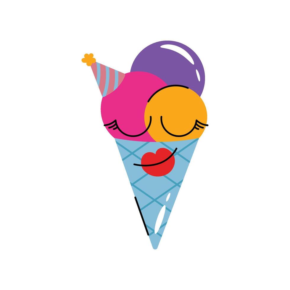 Birthday Cap Ice cream cone Concept Sticker. Eps 10 file vector