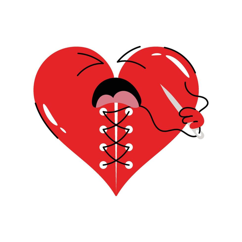 Stitched heart Sticker. eps 10 file vector