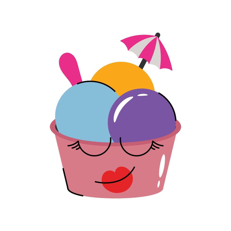 Umbrella Ice cream cup Concept Sticker. Eps 10 file vector
